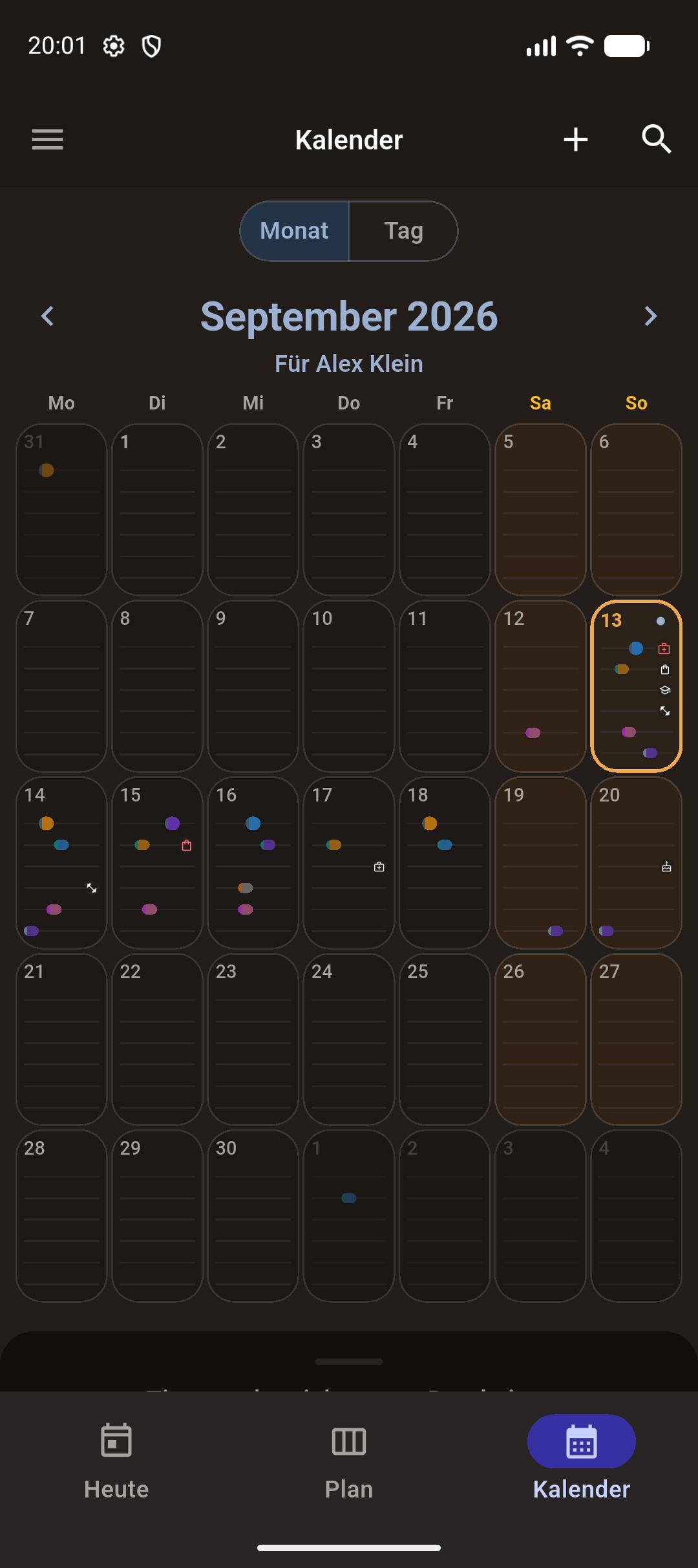 Kalender im Monat mit Schichten und Terminen