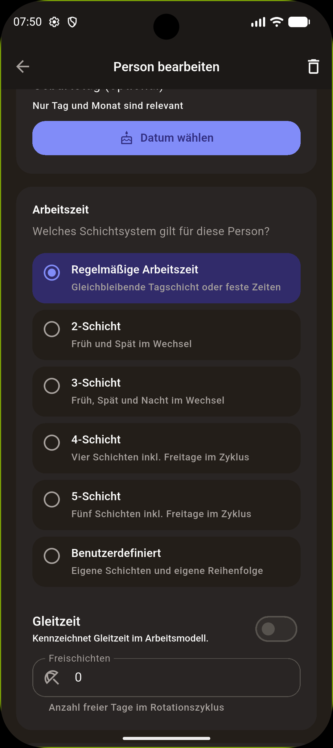 Auswahl des Schichtmodells für die Arbeitszeit